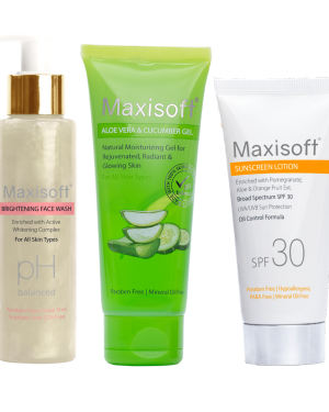 Maxisoft Combo (Brightening Face Wash 100 ml + Natural Aloe Vera & Cucumber Gel 120 gm + SPF 30 Sunscreen Lotion 50 ml)